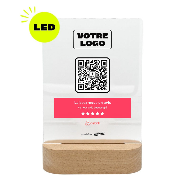 Plaque Airbnb Bandeau personnalisée LED socle bois