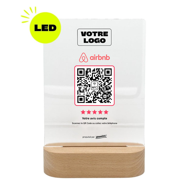 Plaque Airbnb Minimaliste personnalisée LED socle bois