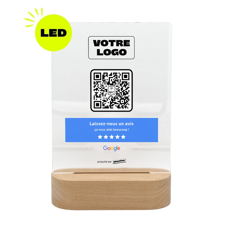 Plaque Google Bandeau personnalisée LED socle bois