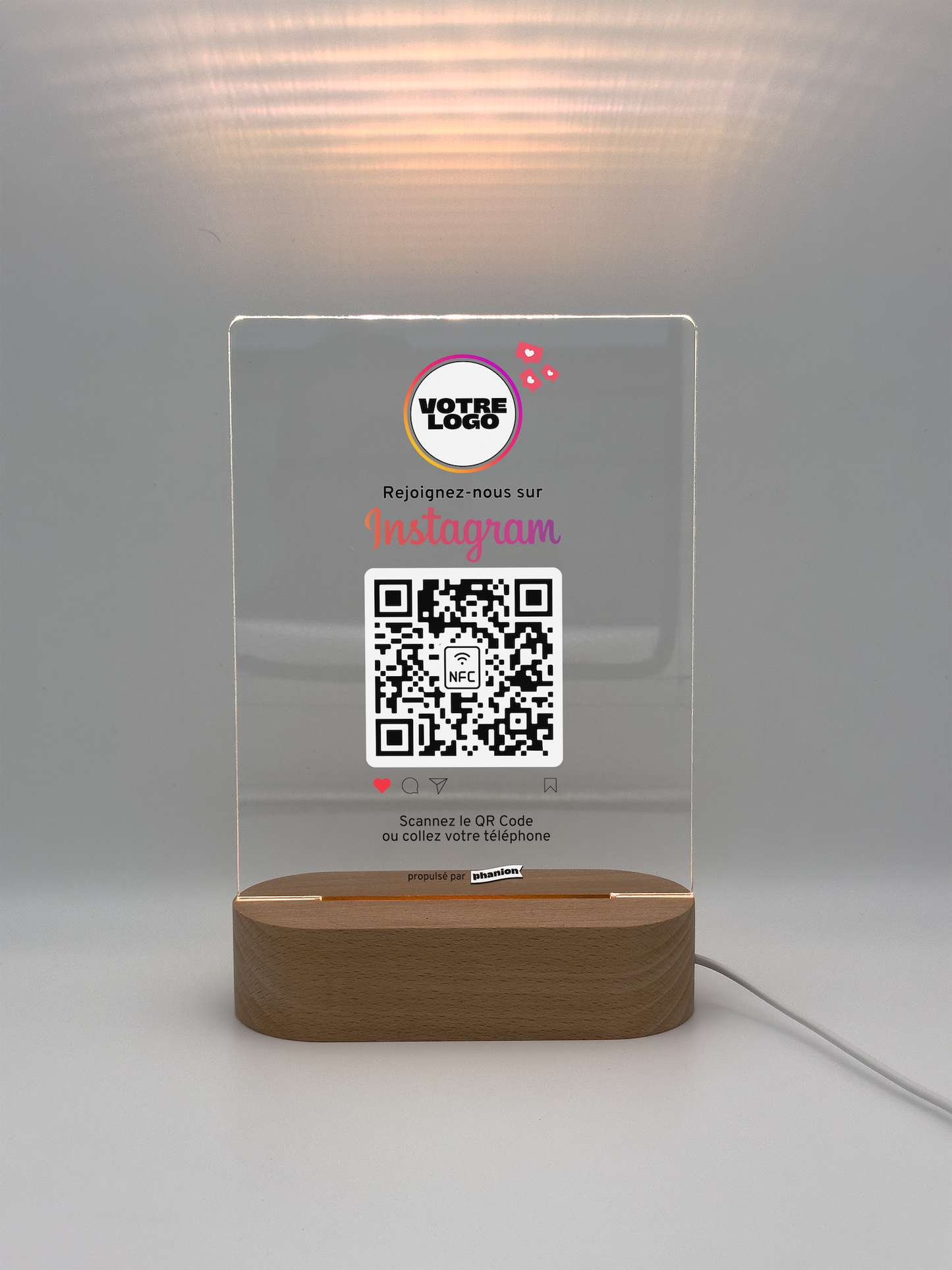 Plaque NFC & QR code Instagram - LED - Rectangulaire