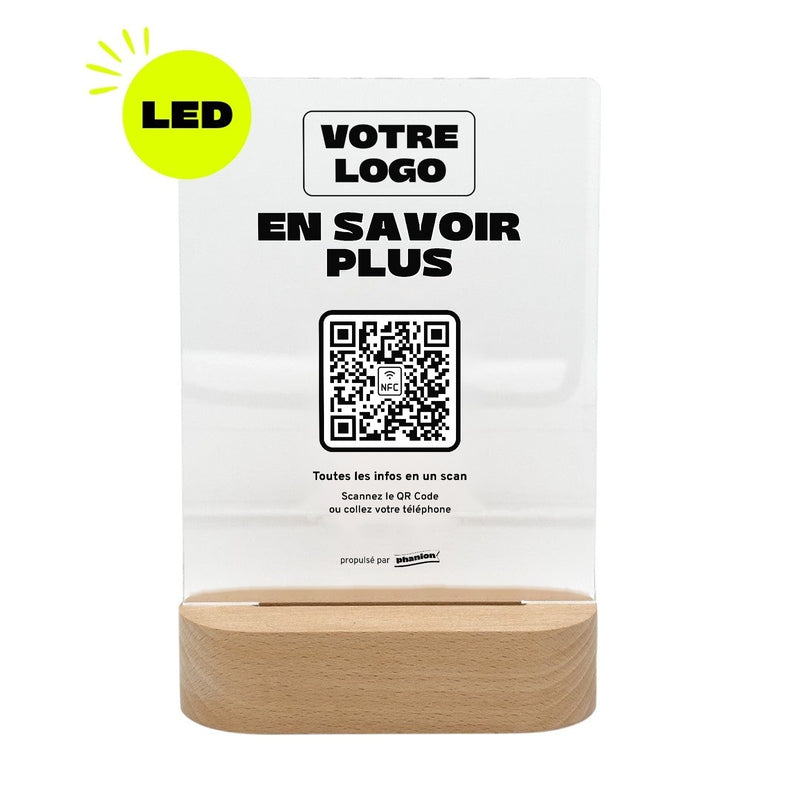 Plaque sur mesure En savoir plus personnalisée LED socle bois