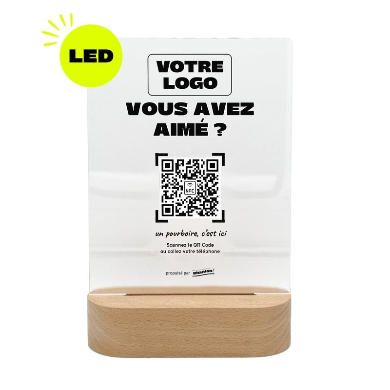 Plaque pourboire Vous avez aimé personnalisée LED socle bois