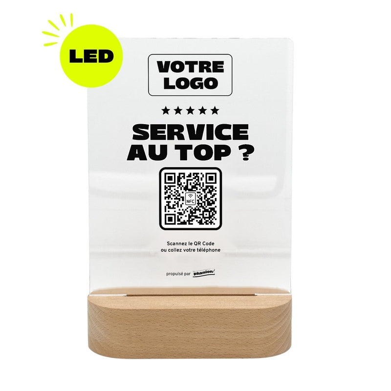 Plaque pourboire Service au top personnalisée LED socle bois