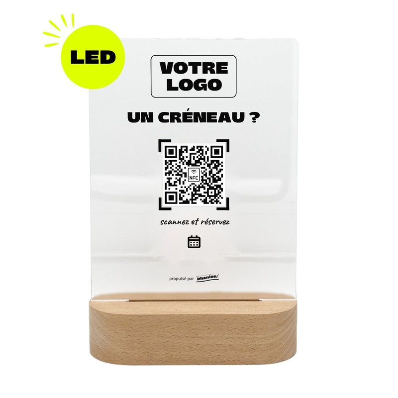 Plaque rendez-vous Un créneau personnalisée LED socle bois