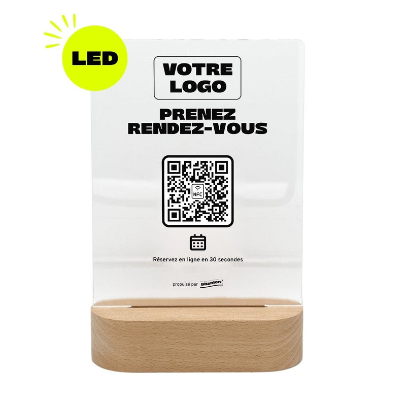 Plaque rendez-vous Prenez rendez-vous personnalisée LED socle bois