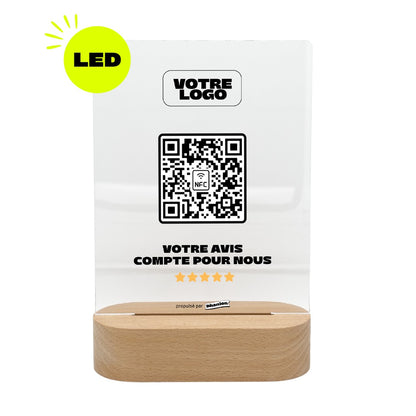 Plaque NFC & QR code Avis Google - LED - Rectangulaire