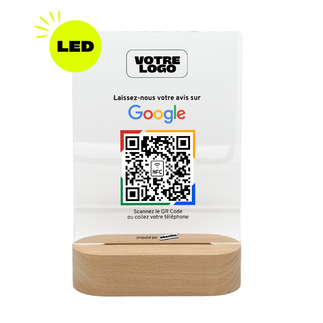 Plaque NFC & QR code Avis Google - LED - Rectangulaire