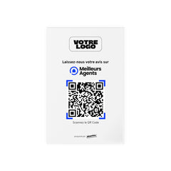 Vue de face plaque QR code avis Meilleurs Agents personnalisée avec logo bleu et QR code - Phanion
