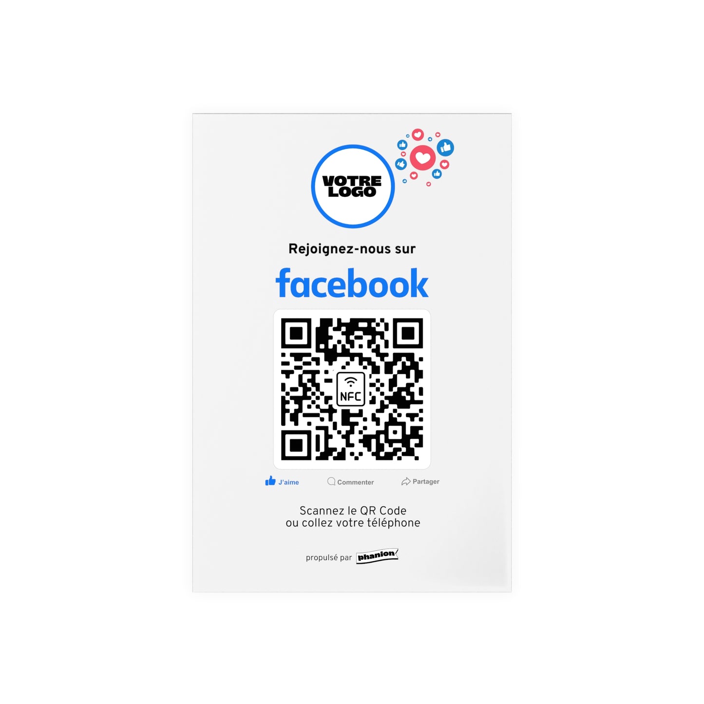 Plaque NFC & QR code Facebook - Rectangulaire