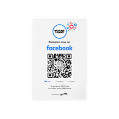 Vue de face plaque NFC et QR code Facebook personnalisée avec logo NFC et QR code couleur sur fond blanc - Phanion