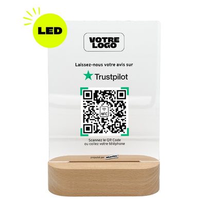 Plaque NFC & QR code Avis Trustpilot - LED - Rectangulaire