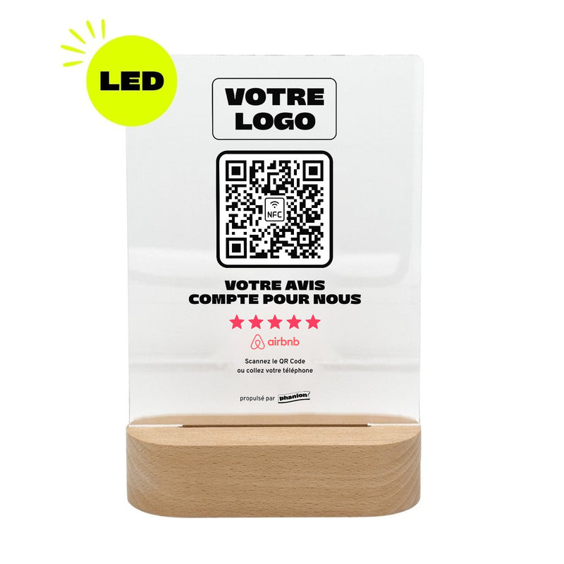Plaque Airbnb Votre avis compte pour nous personnalisée LED socle bois