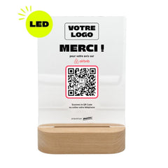 Plaque Airbnb Merci ! personnalisée LED socle bois