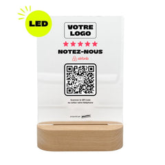 Plaque Airbnb Notez-nous personnalisée LED socle bois