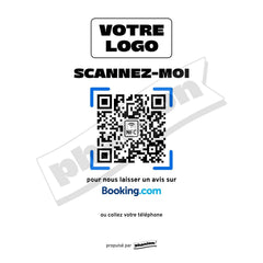 Plaque Booking Scannez-moi personnalisée LED socle bois
