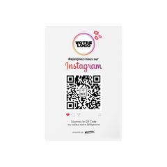 Vue de face plaque NFC et QR code Instagram personnalisée avec logo NFC et QR code sur fond blanc - Phanion