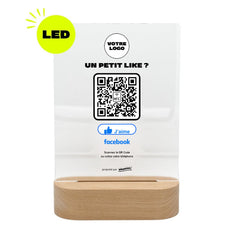Plaque Facebook Bouton J’aime personnalisée LED socle bois