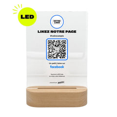 Plaque Facebook Likez notre page personnalisée LED socle bois