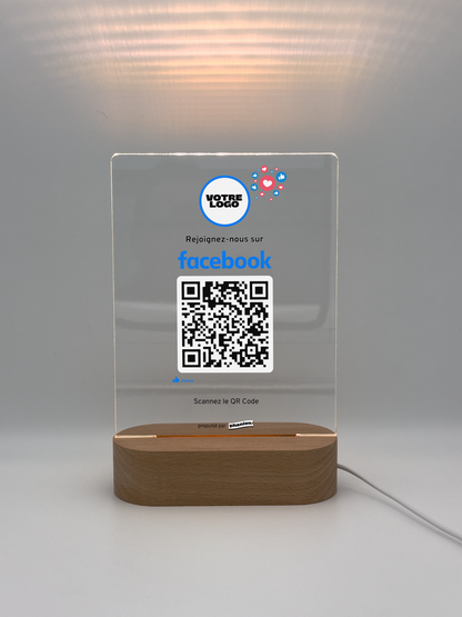 Plaque QR code Facebook - LED - Rectangulaire