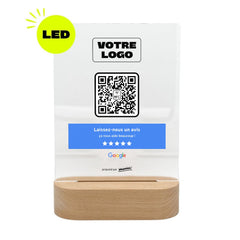 Plaque Google Bandeau personnalisée LED socle bois
