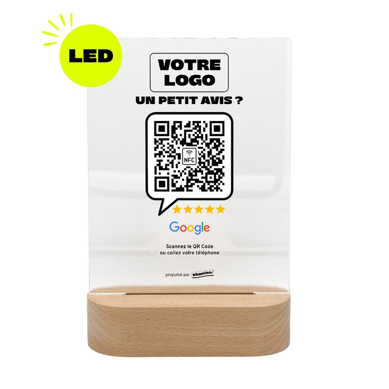 Plaque Google Un petit avis ? personnalisée LED socle bois