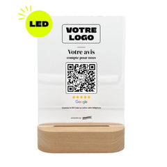 Plaque Google Élégante personnalisée LED socle bois