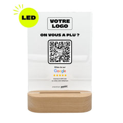 Plaque Google On vous a plu ? personnalisée LED socle bois