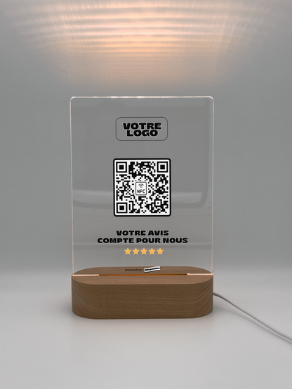 Plaque NFC & QR code Avis Google - LED - Rectangulaire