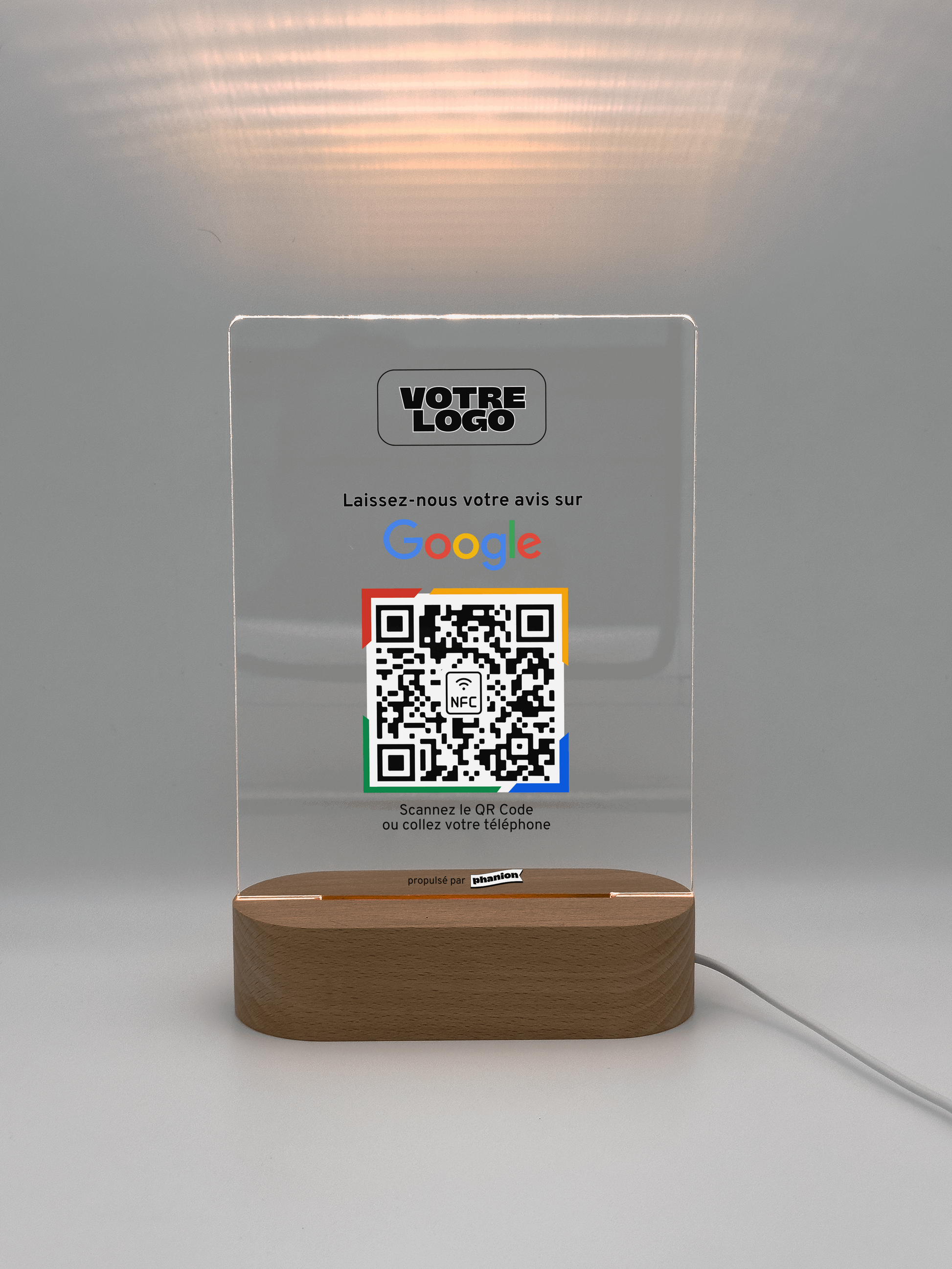 Plaque NFC & QR code Avis Google - LED - Rectangulaire