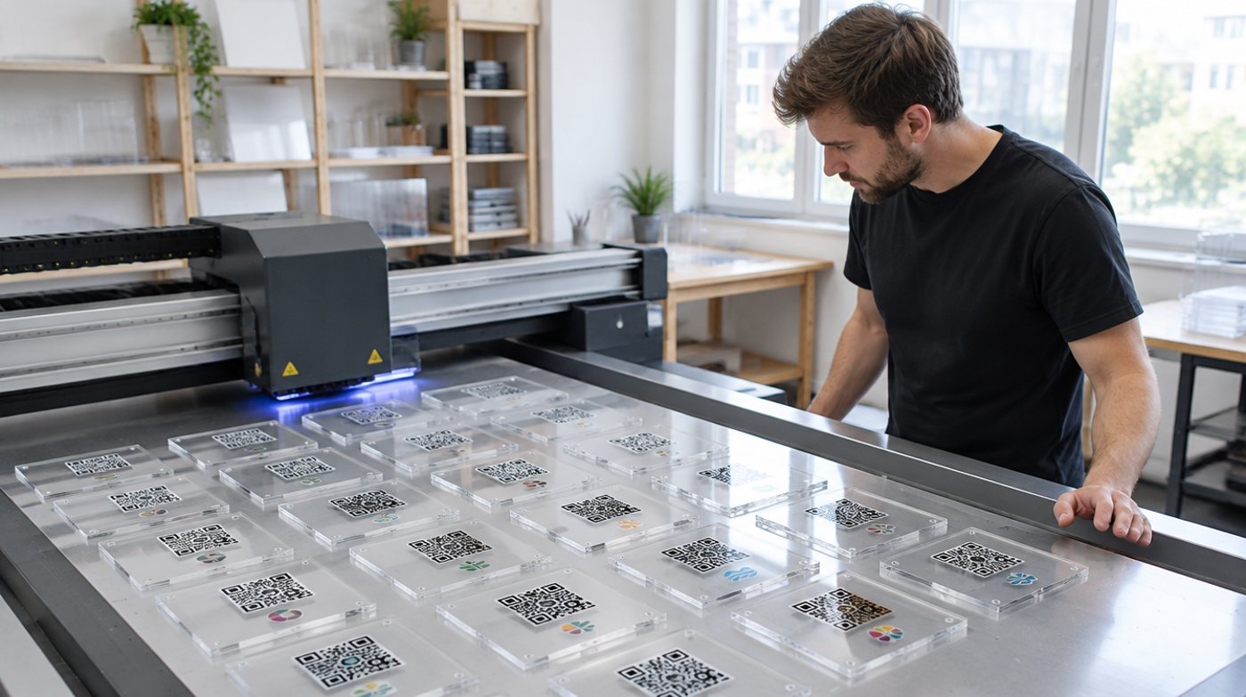 Impression de plaques acryliques dans notre atelier en Allemagne