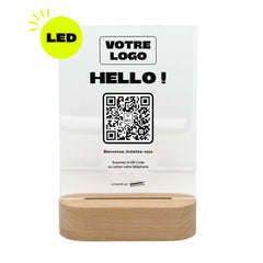 Plaque accueil Hello personnalisée LED socle bois