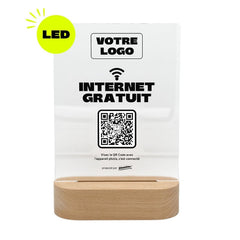 Plaque wifi Internet gratuit personnalisée LED socle bois