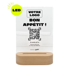 Plaque menu Bon appétit personnalisée LED socle bois