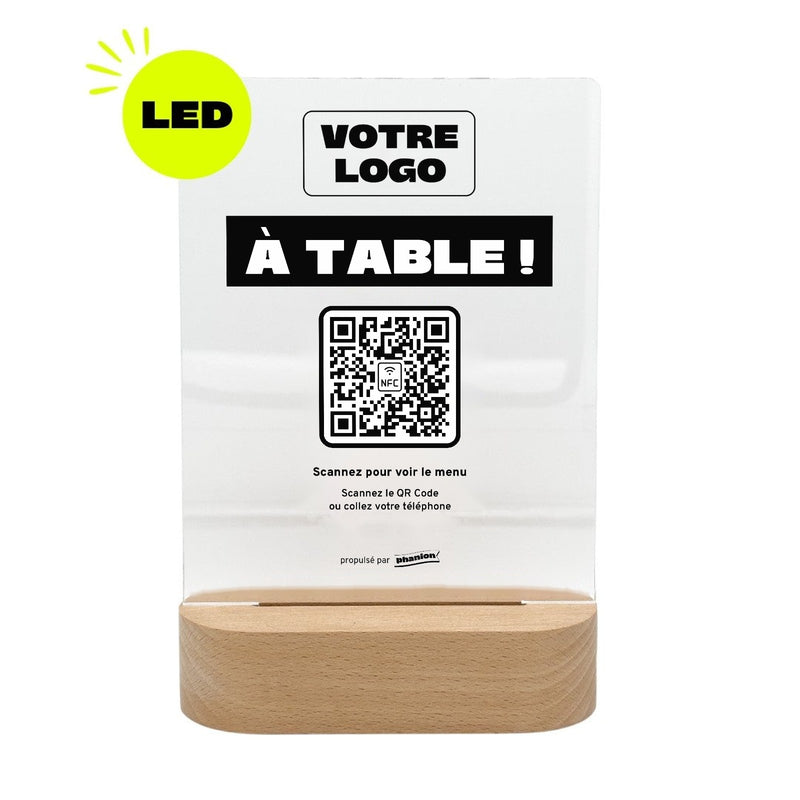 Plaque menu À table personnalisée LED socle bois