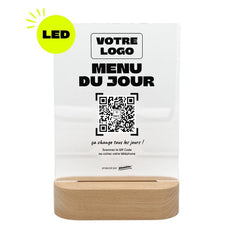 Plaque menu Menu du jour personnalisée LED socle bois