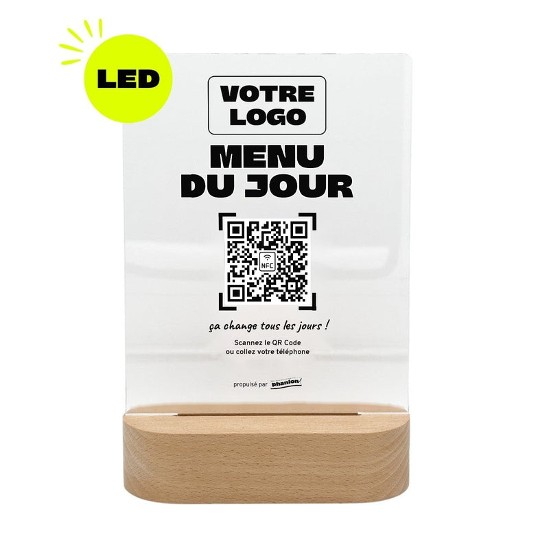 Plaque menu Menu du jour personnalisée LED socle bois