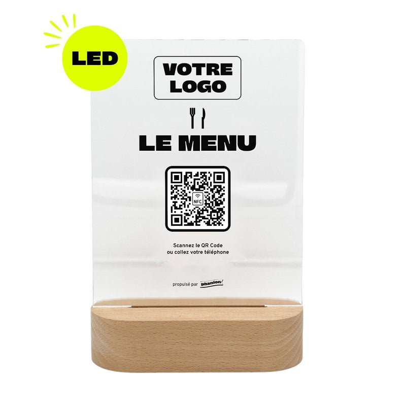 Plaque menu Le menu personnalisée LED socle bois