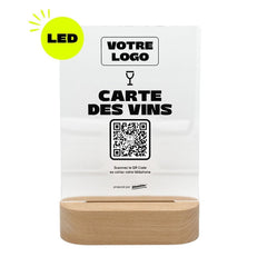 Plaque menu Carte des vins personnalisée LED socle bois