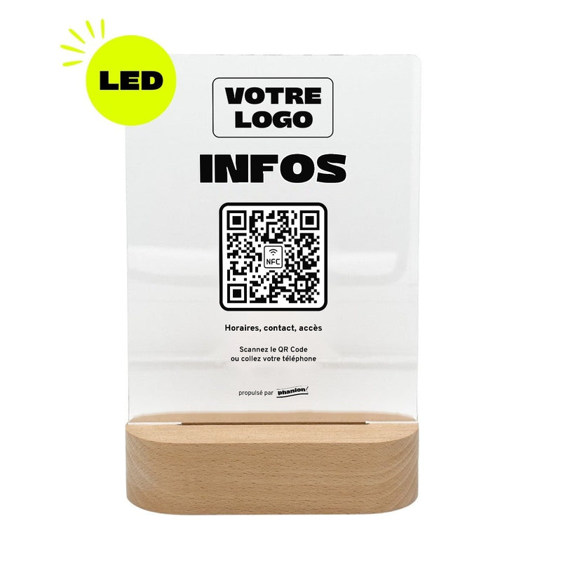 Plaque sur mesure Infos personnalisée LED socle bois