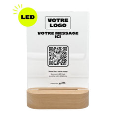 Plaque sur mesure Votre message ici personnalisée LED socle bois