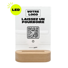 Plaque pourboire Laissez un pourboire personnalisée LED socle bois