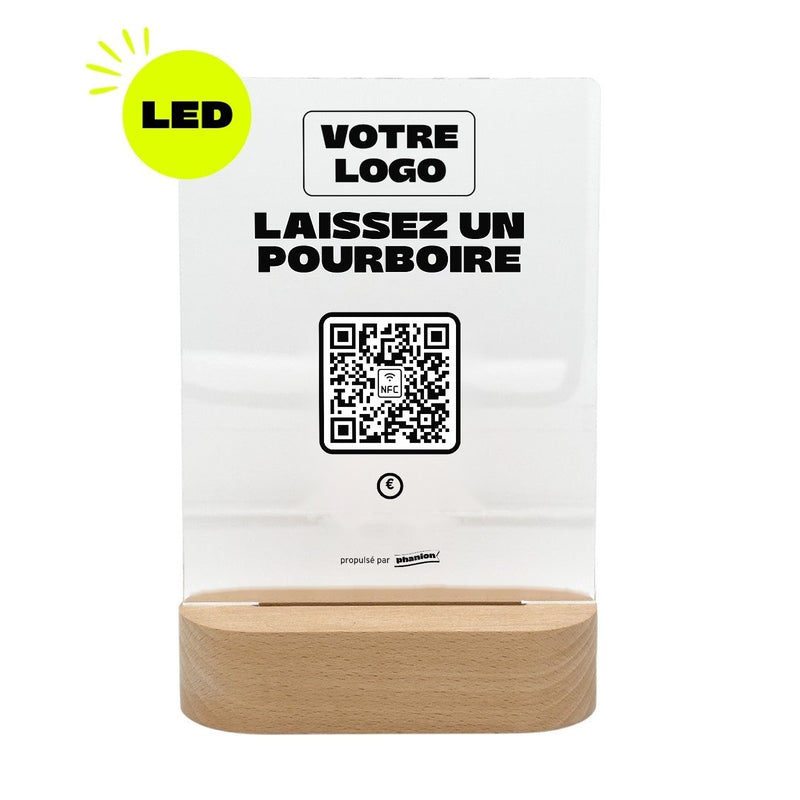 Plaque pourboire Laissez un pourboire personnalisée LED socle bois
