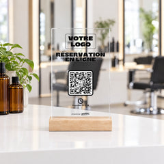 Plaque rendez-vous personnalisée en acrylique dans un salon de coiffure