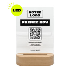 Plaque rendez-vous Prenez RDV personnalisée LED socle bois