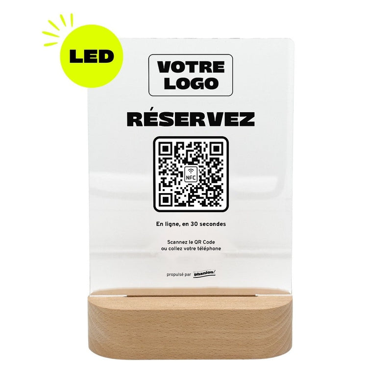 Plaque rendez-vous Réservez personnalisée LED socle bois